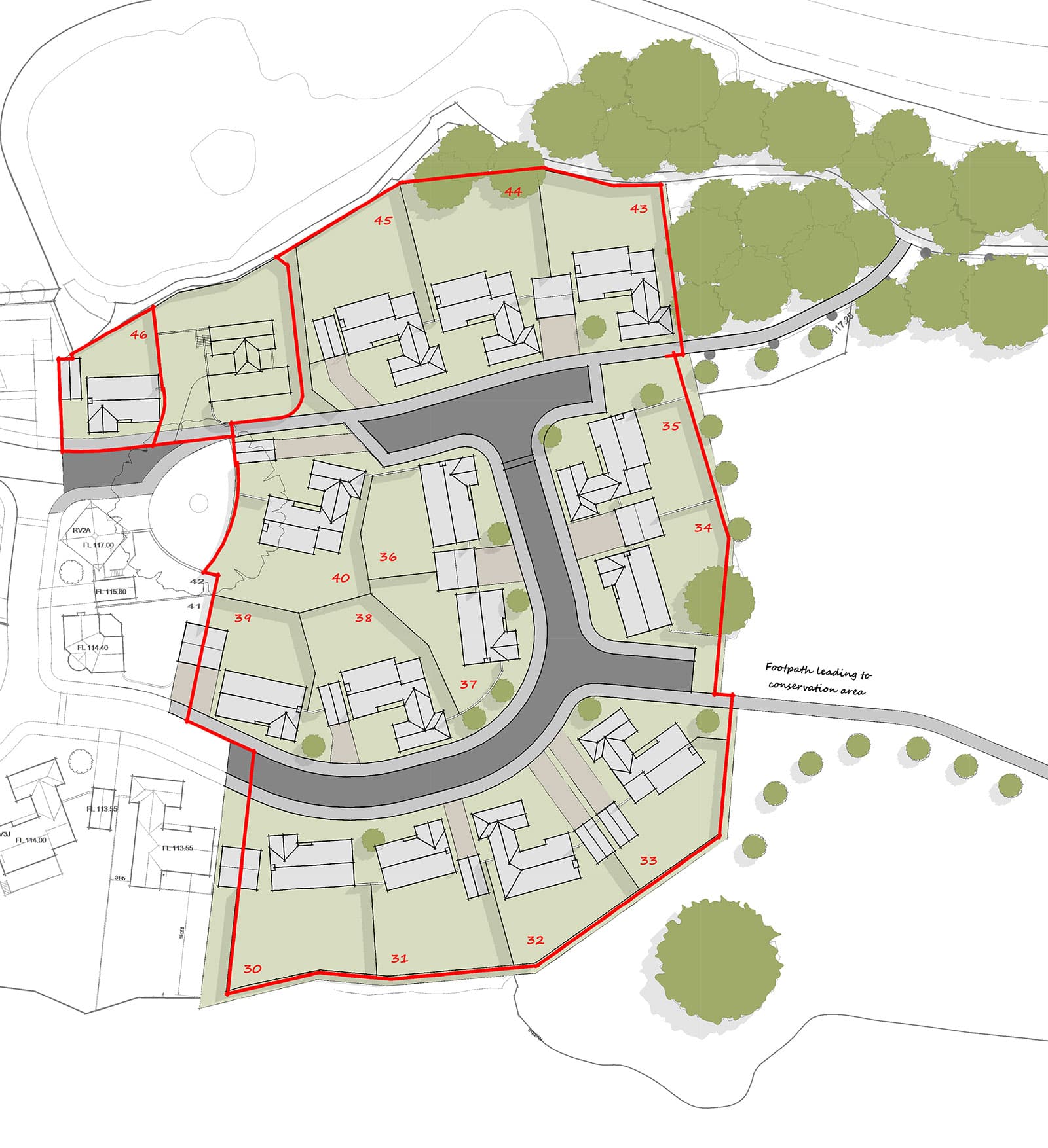 Rydon Village development site plan showing all plot numbers