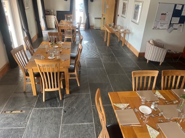 Dining area in the clubhouse set up for a Sunday lunch
